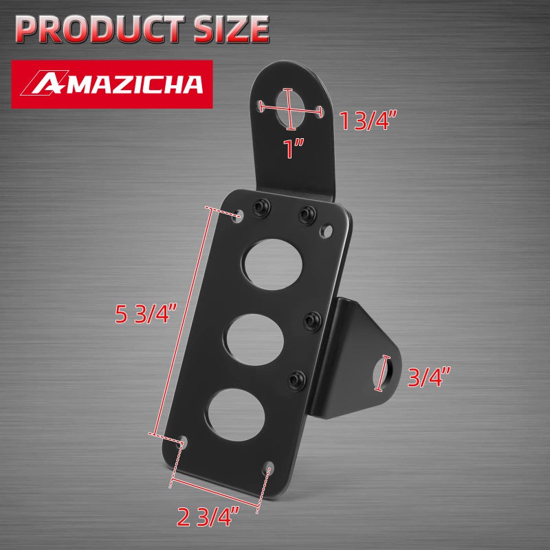 Amazicha Black 3/4" Tail Light Side Mount License Plate Bracket Horizontal Vertical Holder Compatible for Harley Honda Yamaha Suzuki Kawasaki Custom Bike Cruiser Chopper Bobber - Image 2